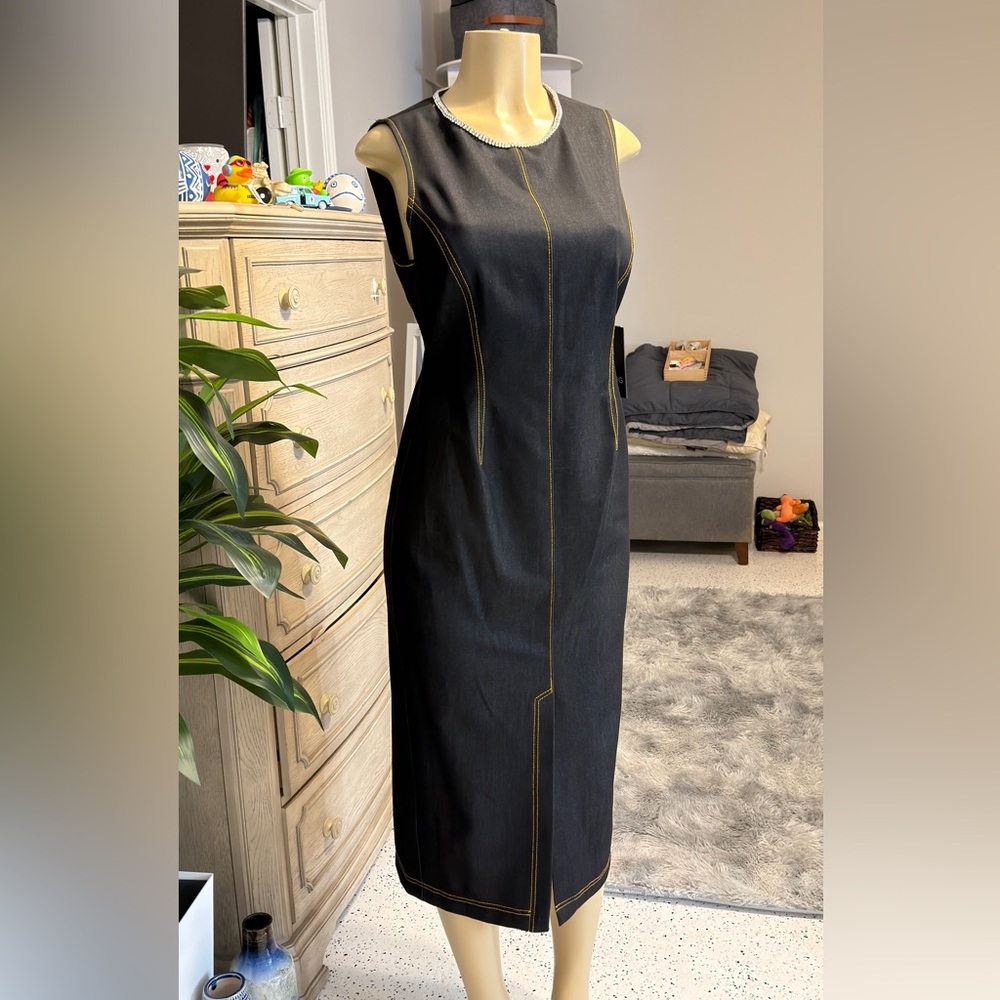 BCBG Denim Women's Rhinestone Applique Sleeveless Dress size 6